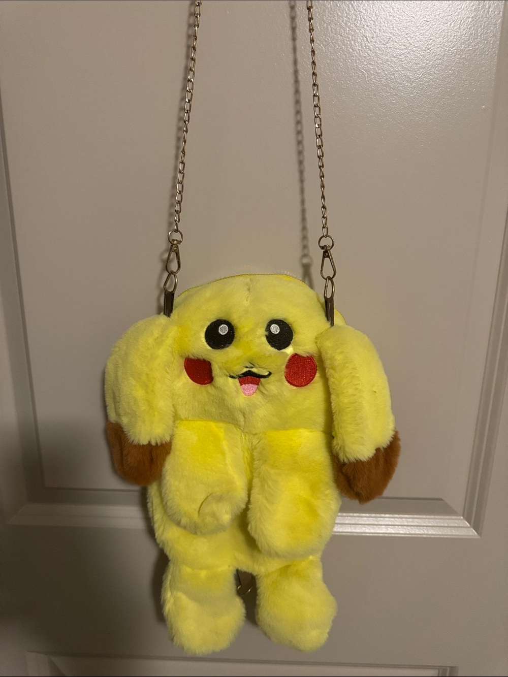 Pokemon Pikachu Furry Plush Backpack Purse Gold Chain Zipper  14"